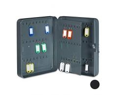 Relaxdays Schlüsselkasten, abschließbar, Wand Schlüsselschrank aus Metall, 96 Haken, HBT: 30,5 x 24 x 7,5cm, dunkelgrau, Schlüssel