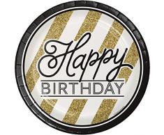 Creative Converting Pappteller, stabiler Stil, 22 cm, rund, Schwarz / goldfarben