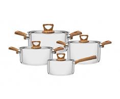 Tramontina 65180026 Brava Topfset, 4-teilig, 3 Kochtöpfe, 1 Stielkasserolle mit Deckel, für alle Herdarten geeignet, rostfreier Edelstahl, 18/10 Stahl
