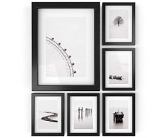 ARTEZA Bilderrahmen 6x8 (15.2 x 20.3cm) mit Passepartout, 4x6 (10.2 x 15.2cm), Zertifikatrahmen 6er-Pack, Rahmen mit Holzoptik, Vorderseite aus reinem Glas, Fotorahmen für Wand und zum Aufstellen