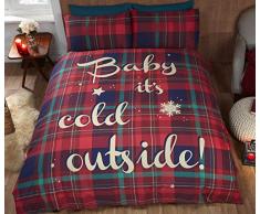 Christmas Tartan Rapport Bettwäsche-Set Baby Its Cold Outside, Schottenkaro-Muster, Bettbezug und Kissenbezüge für Einzelbett, Rot
