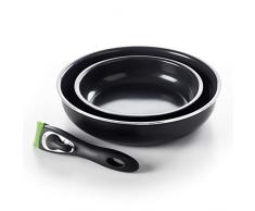 GreenChef Bratpfannen-Set 3-teilig besthend aus 2 Brat-Pfannen 20 26-cm Ø + klick-Griff für Backofen Keramik-beschichtet Spülmaschinen-geeignet, Aluminium, schwarz, 26 cm, 3