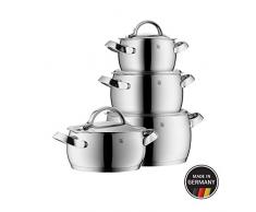 WMF Concento Topfset 4-teilig, Cromargan Edelstahl poliert, Töpfe mit Metalldeckel, Topf Induktion, Innenskalierung, Dampföffnung , unbeschichtet