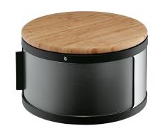 WMF Gourmet Brotkasten mit Schneidbrett à 32 x 13 cm rund, Brottrommel, Bambus, Cromargan Edelstahl, Kunststoff, schwarz
