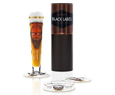 RITZENHOFF Black Label Bierglas von Alice Wilson, aus Kristallglas, 300 ml, mit fünf Bierdeckeln