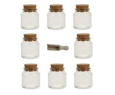Viva Haushaltswaren - 8 x Gewürzglas 175 ml, Glasdose mit Korkverschluss als Gewürzdose & Vorratsdose für Gewürze, Salz etc. verwendbar (inkl. kleiner Holzschaufel 7,5 cm)
