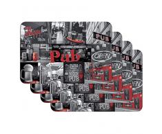 Venilia Tischset Platzset für Esszimmer, 4er Set abwischbar Polypropylen, lebensmittelecht, 45 x 30 cm, 4 Stück, 59086, Kunststoff, Pub in the City Grau, Muster, 4