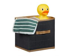 Relaxdays Faltbox, Bambus-Look, quadratisch, mit Griff, HxBxT: 28,5 x 28,5 x 28,5 cm, Aufbewahrungsbox, Regalbox, grau