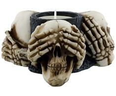 Nemesis Now Teelichthalter mit 3 Weisen Totenköpfen, 13 cm, elfenbeinfarben