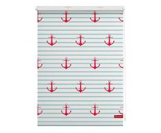 Lichtblick Rollo Klemmfix, 90 x 150 cm mit Motiv Anker gestreift - Türkis Rot Montage ohne Bohren, moderner Sicht-und Sonnenschutz, Motivrollo, lichtdurchlässig & Blickdicht