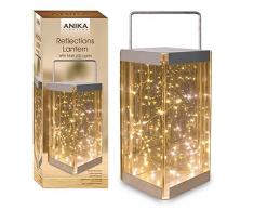 „Reflections“ Laterne mit LED Reislichtern, batteriebetrieben, Glas, transparent, 30 warmweiße Lichter, von Anika 62190