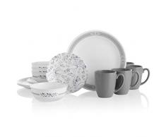Corelle 3991F Prairie Garden Tafelservice für 4 Personen, Splitter-und bruchfest, Grau, 16-teilig, glas