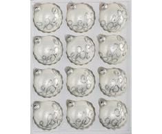 12 TLG. Glas-Weihnachtskugeln Set in Hochglanz-Weiss-Silberne-Ornamente - Neuheit - Christbaumkugeln - Weihnachtsschmuck-Christbaumschmuck