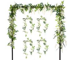 Felice Arts 2 Pcs Künstliche Blumen 6.6 ft/Stück Seide Wisteria Ivy Vine Grün Leaf Hängende Girlande Vine für Hochzeit Party Hause Garten Wand Dekoration Violett