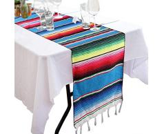 Mexikanischer Tischläufer, 35,6 x 213,4 cm, mexikanische Party, Hochzeit, Dekoration, Fransen, Baumwolle, Serape, Tischläufer, bunt gestreift, mexikanischer Tischläufer, Outdoor, Picknick, dekorativ