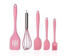 SIPLIV 5pcs Silikon Küchengerät Set - nonstick Kochgeschirr Spachtel Pinsel Kochutensilien zu Hause Küchenutensilien Satz, rosa