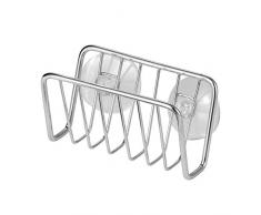 iDesign Rondo Spülschwammhalter | Küchenutensilien Aufbewahrung für Schwamm, Tropfkratzer etc. | Spülablage mit Saugnäpfen | Edelstahl verchromt