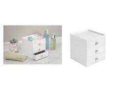 iDesign Drawers Make-Up-Organizer mit 3 Schubladen, hochwertige Aufbewahrungsbox für Schminke, Kosmetika & Co, Kunststoff, weiß