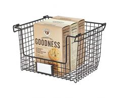 iDesign Aufbewahrungskorb, Korb XL für Bad, Küche und Büro, stapelbarer Metallkorb mit Griffen für Kosmetik, Schreibwaren usw., schwarz