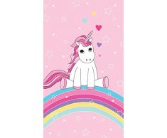 Matt&Rose Einhorn Unicorn, Regenbogen, Sterne, Herzen, Rosa, Mädchen, Strandtuch Schwimmbadtuch 70x140 cm, 100% Baumwolle Velours Badetuch, 140 x 70 cm