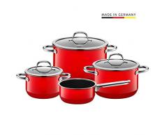 Silit Passion Red Topfset 4-teilig, Töpfe mit Glasdeckel, Silargan Funktionskeramik, Induktionstöpfe, Topf Induktion, rot