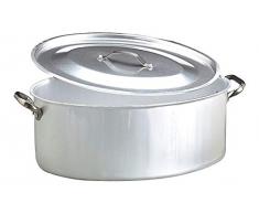 Pentole Agnelli Kochtopf oval mit Deckel, aus Aluminium, mit 2 Griffen aus Edelstahl, Silber 50x36x17.5 cm Silber/schwarz