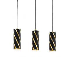 EGLO Pendellampe Pinto Nero 1, 3 flammige Pendelleuchte, Material: Stahl, Farbe: goldfarben, Glas: schwarz, gold, Fassung: E27