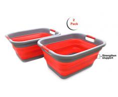 SAMMART Wäschekorb aus Kunststoff, faltbar, faltbar, tragbar, platzsparend grau/rot