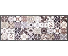 oKu-Tex FuÃmatte | Schmutzfangmatte | Mosaik Muster Bunt | Deco-Style | Türvorleger für innen | rutschfest | grau/beige | 45x120 cm