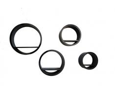 Rebecca Mobili 4er-Set Wandregal Hängeregal Bücherregal rund Hochglanz schwarz Retro-Look Wohnräume (Code RE4050)