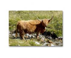 Premium Textil-Leinwand 90 x 60 cm Quer-Format Scottish Highland Kuh stehend im Bach | Wandbild, HD-Bild auf Keilrahmen, Fertigbild auf hochwertigem Vlies, Leinwanddruck von Stefanie Goldscheider