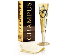 RITZENHOFF Champus Champagnerglas von Thomas Marutschke, aus Kristallglas, 200 ml, mit edlen Gold- und Platinanteilen, inkl. Stoffserviette