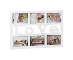 Relaxdays Bilderrahmen Love, Collage für 6 Fotos 10x15 cm, Galerierahmen zum Aufhängen, HBT: 33 x 48 x 1,5 cm, weiß