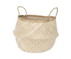 COMPACTOR Aufbewahrungskorb aus handgeflochtenem Naturseegras, Einklappbar, Mit Griffen, Helles Holz, Ø45 x 36 cm, RAN8413