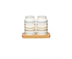 Kitchen Craft Salz- und Pfefferstreuer aus Keramik, aus der Classic-Kollektion, im Vintage-Stil, mit Tablett aus Holz, 3-teilig, cremefarben