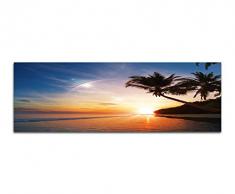 Panoramabild auf Leinwand und Keilrahmen 150x50cm Strand Meer Palmen Sonnenuntergang