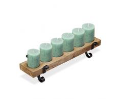 Relaxdays, Natur Kerzenständer Holz, 6-flammig, für Kerzen mit 8 cm Ø, Vintage Design, Eisen & Mangoholz, 61 cm, schwarz, 14 x 61 x 19 cm