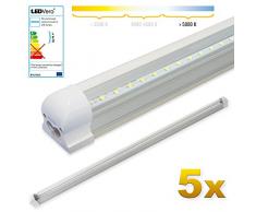 LEDVero 5x SMD LED Röhre 120 cm inkl. Fassung in warmweiss - Leuchtstoffröhre T8 G13 Tube transparent Abdeckung - Lichtleiste mit 18 W, 1800lm- montagefertig