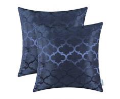 CaliTime Kissenbezüge Kissenhülle 2er-Pack Wurfkissenbezüge Schalen für Heim-Sofa-Couch Modern Shining & Dull Contrast Quatrefoil Accent Geometric 50cm x 50cm Dunkelblau