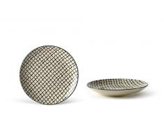 Fill Geometrie 4 Set 4 Stück Teller aus Steinzeug, Keramik, Creme/schwarz, 25 x 25 x 3.5 cm