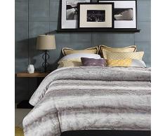 Chanasya, elegante flauschige Überwurfdecke aus Kunstfell, fallendes Blattmuster mit Plüsch, Sherpa-graue Mikrofaser-Decke für Bett, Couch und Wohnzimmer, Polyester, grau, Queen / Full