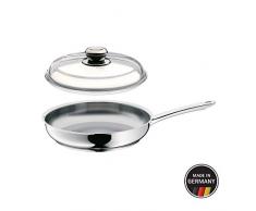 WMF Profi Pfannenset, 2-teilig, Bratpfanne 28 cm mit Glasdeckel , Cromargan Edelstahl unbeschichtet, induktionsgeeignet, spülmaschinengeeignet, backofenfest