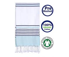 Pestemal Badetuch Pestemal aus Bio-Baumwolle, vorgewaschen, 99 x 165 cm, saugstark, schnelltrocknend, weich und kompakt, maschinenwaschbar, stilvoll und umweltfreundlich X-Large Aqua Navy