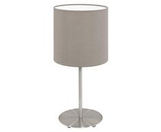 EGLO Tischlampe Pasteri, 1 flammige Textil Tischleuchte, Nachttischlampe aus Stahl und Stoff, Farbe: Nickel matt, taupe, Fassung: E14, inkl. Schalter, H: 27,5 cm