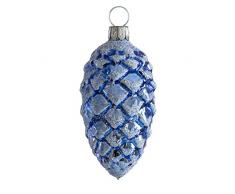 Thüringer Weihnacht, blau gänzend, Irisglimmer, 3 Stück Christbaumschmuck aus Glas, Tannenzapfen, 8 x 4 x 4 cm, 3-Einheiten