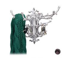 Relaxdays Wandgarderobe Vintage, 5 Kleiderhaken schwenkbar, Landhausstil, Gusseisen, HBT 28,5 x 35,5 x 19 cm, altweiß