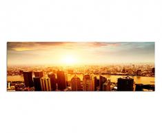 Panoramabild auf Leinwand und Keilrahmen 150x50cm Shanghai Skyline Finanzviertel DÃ¤mmerung