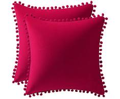 Dezene Kissenbezüge aus Samt mit Pompons, 2 Stück 22x22, 2 PCS Magenta / Rot