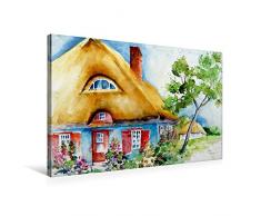 Calvendo Premium Textil-Leinwand 75 cm x 50 cm Quer, Haus in Ahrenshoop | Wandbild, Bild auf Keilrahmen, Fertigbild auf Echter Leinwand, Leinwanddruck: Reeddachhaus an der Ostsee Natur Natur