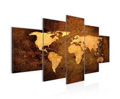 Bilder Weltkarte World Map Wandbild 200 x 100 cm Vlies - Leinwand Bild XXL Format Wandbilder Wohnzimmer Wohnung Deko Kunstdrucke Braun 5 Teilig - MADE IN GERMANY - Fertig zum Aufhängen 101751a